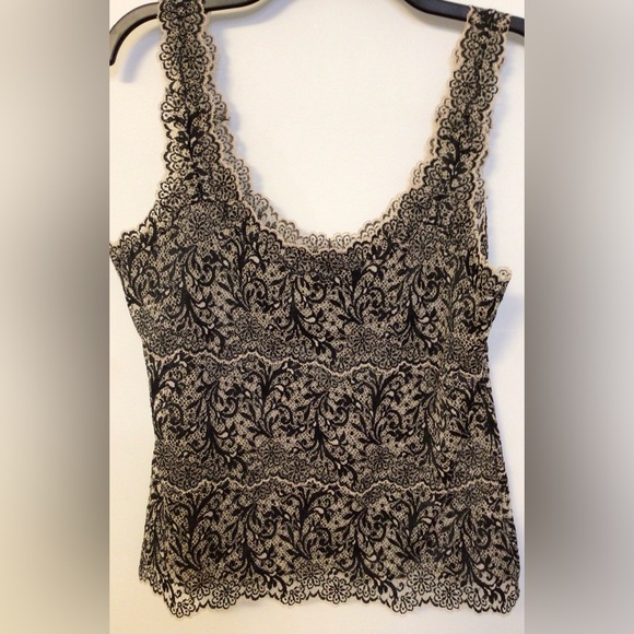 Josie Natori Black tan lace cami sleeveless top size large - Picture 1 of 6